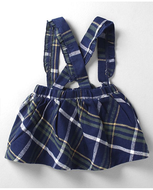 Babyhug 100% Cotton Knit Full Sleeves With Top & Skirts Checkered - White Navy Blue & Green