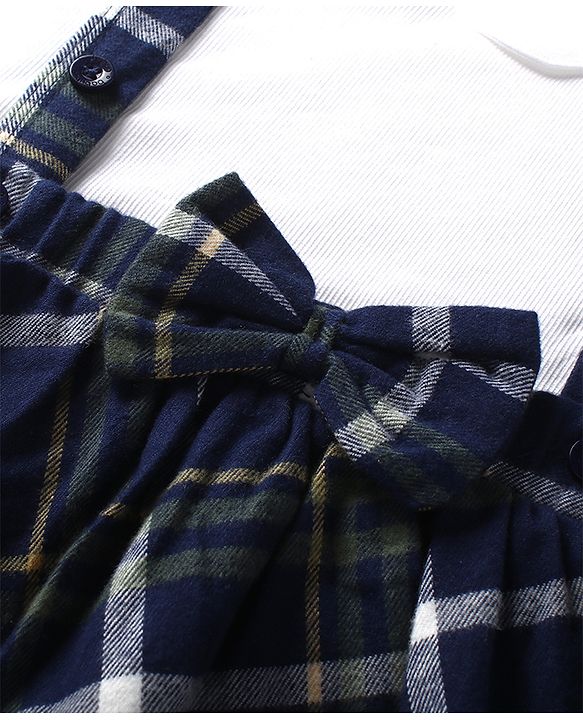 Babyhug 100% Cotton Knit Full Sleeves With Top & Skirts Checkered - White Navy Blue & Green