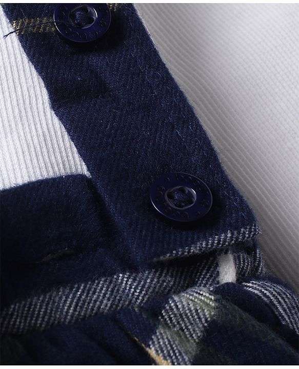Babyhug 100% Cotton Knit Full Sleeves With Top & Skirts Checkered - White Navy Blue & Green