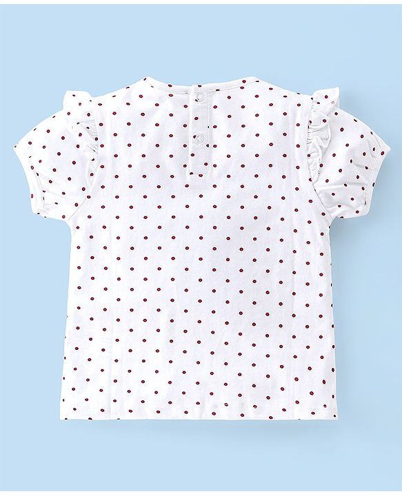 Babyhug Cotton Knit Half Sleeves Top & Skirt Set with Tree Applique & Polka Dots Print - White & Red