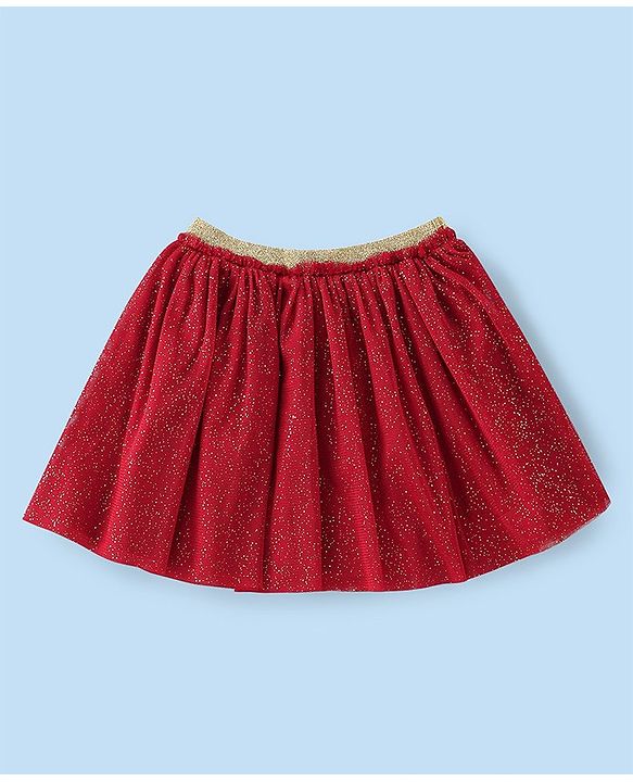 Babyhug Cotton Knit Half Sleeves Top & Skirt Set with Tree Applique & Polka Dots Print - White & Red