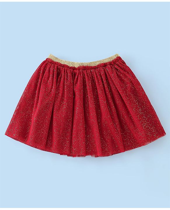 Babyhug Cotton Knit Half Sleeves Top & Skirt Set with Tree Applique & Polka Dots Print - White & Red