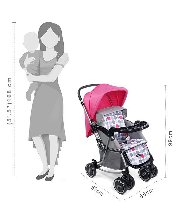 Babyhug 2 in 1 Rock and Roll Stroller Cum Rocker - Grey Pink