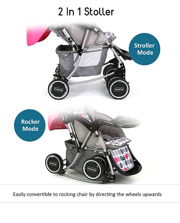 Babyhug 2 in 1 Rock and Roll Stroller Cum Rocker - Grey Pink