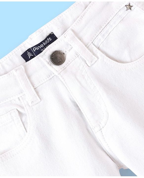 Pine Kids Ankle Length Stretchable Denim Jeans With Stud Embellishment - White
