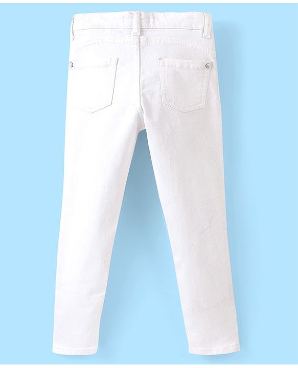 Pine Kids Ankle Length Stretchable Denim Jeans With Stud Embellishment - White