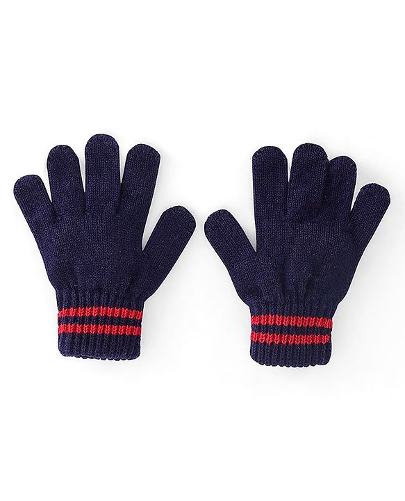 Pine Kids Knitted Striped Design Gloves Pair of 3 - Navy Blue Red & Black