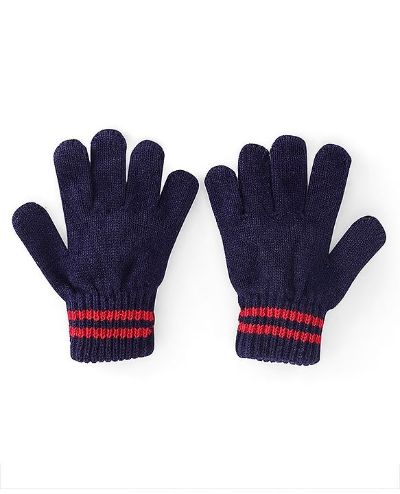 Pine Kids Knitted Striped Design Gloves Pair of 3 - Navy Blue Red & Black