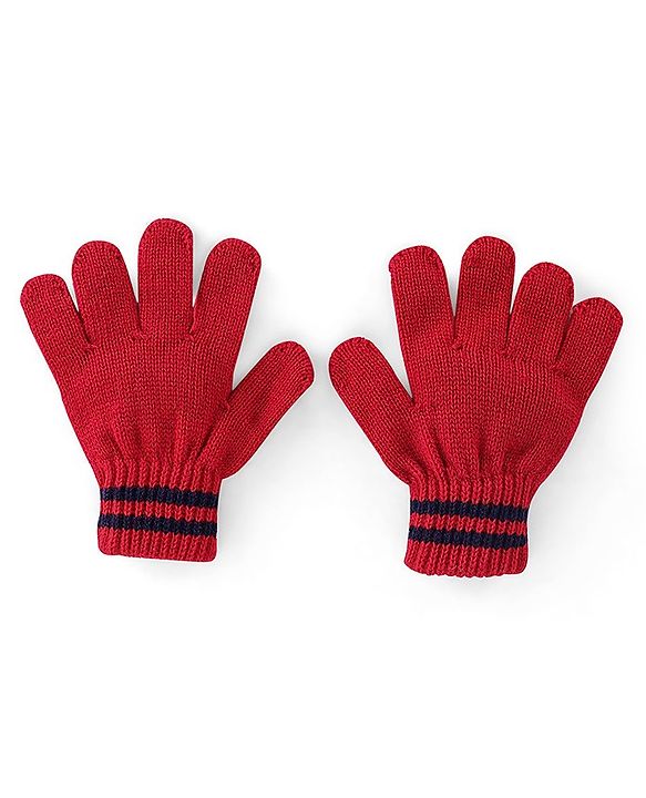 Pine Kids Knitted Striped Design Gloves Pair of 3 - Navy Blue Red & Black