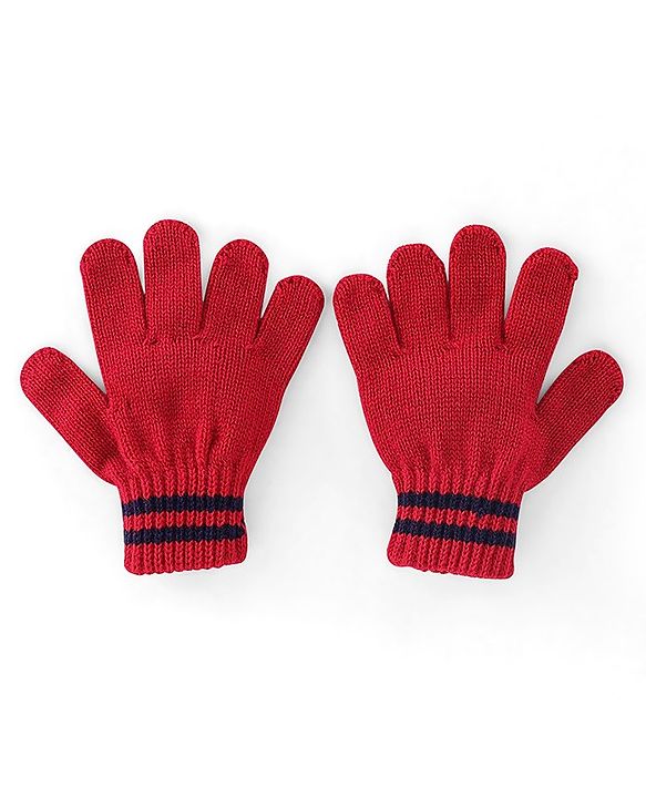 Pine Kids Knitted Striped Design Gloves Pair of 3 - Navy Blue Red & Black