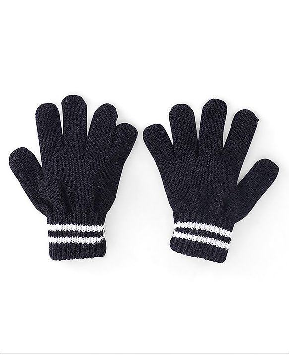 Pine Kids Knitted Striped Design Gloves Pair of 3 - Navy Blue Red & Black