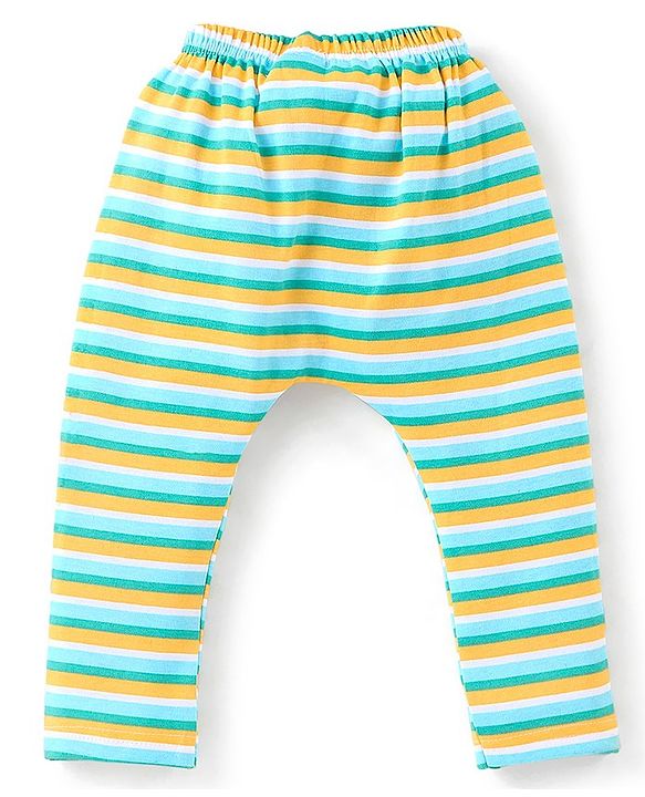 Babyhug 100% Cotton Onesies with Leggings and Cap Mittens Booties With Frog Print & Striped - Yellow & Green