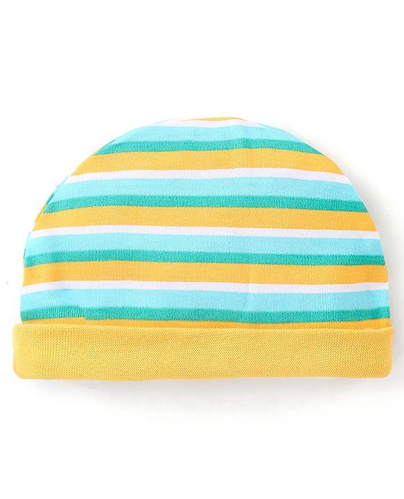 Babyhug 100% Cotton Onesies with Leggings and Cap Mittens Booties With Frog Print & Striped - Yellow & Green