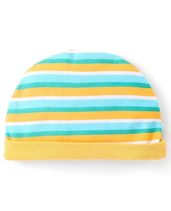Babyhug 100% Cotton Onesies with Leggings and Cap Mittens Booties With Frog Print & Striped - Yellow & Green