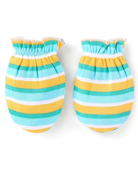 Babyhug 100% Cotton Onesies with Leggings and Cap Mittens Booties With Frog Print & Striped - Yellow & Green