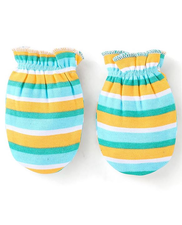 Babyhug 100% Cotton Onesies with Leggings and Cap Mittens Booties With Frog Print & Striped - Yellow & Green