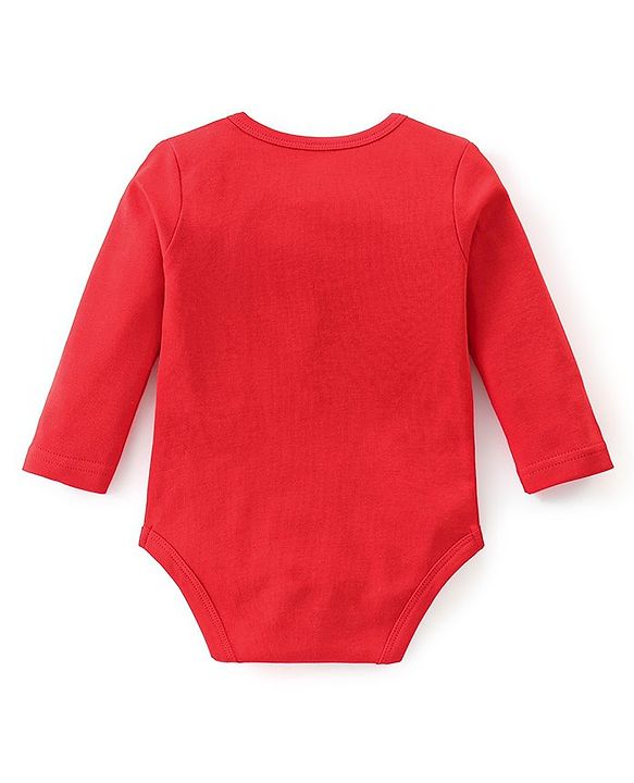 Babyhug 100% Cotton Knit Full Sleeves Onesie with Pajama Cap Mittens & Booties Racoon Print - Red & Blue