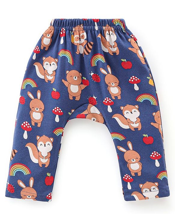 Babyhug 100% Cotton Knit Full Sleeves Onesie with Pajama Cap Mittens & Booties Racoon Print - Red & Blue