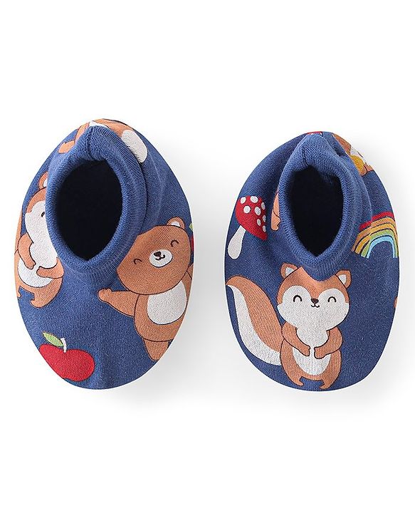 Babyhug 100% Cotton Knit Full Sleeves Onesie with Pajama Cap Mittens & Booties Racoon Print - Red & Blue