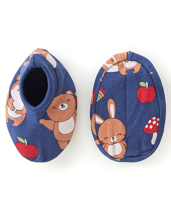 Babyhug 100% Cotton Knit Full Sleeves Onesie with Pajama Cap Mittens & Booties Racoon Print - Red & Blue