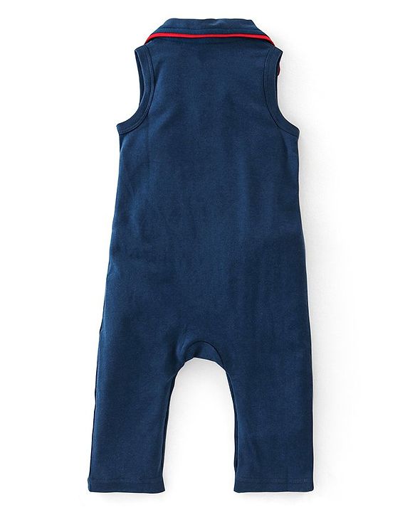 Babyhug Cotton Full Sleeves Romper Solid Colour - Navy Blue & White