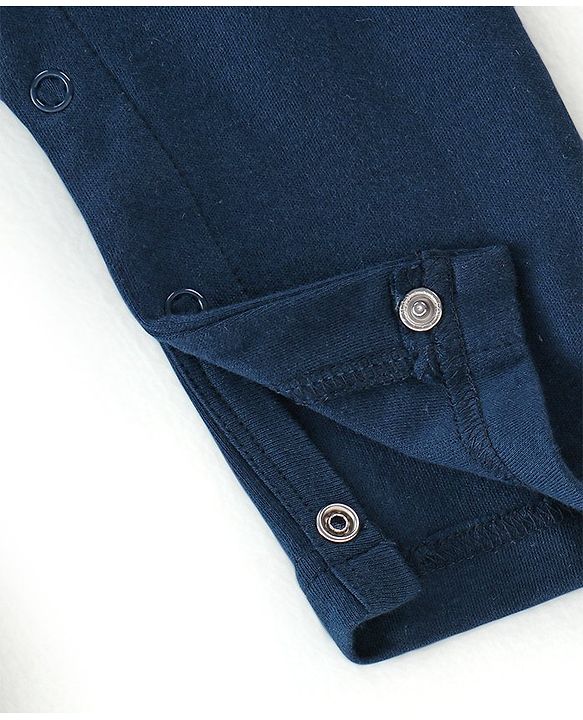Babyhug Cotton Full Sleeves Romper Solid Colour - Navy Blue & White