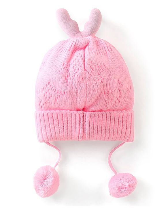 Babyhug Woollen Tie Knot Cap with Star Embroidery - Pink