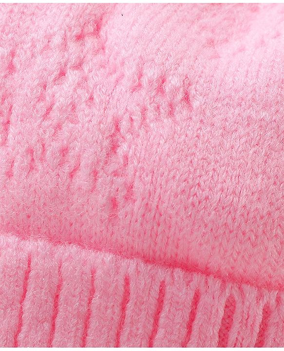 Babyhug Woollen Tie Knot Cap with Star Embroidery - Pink