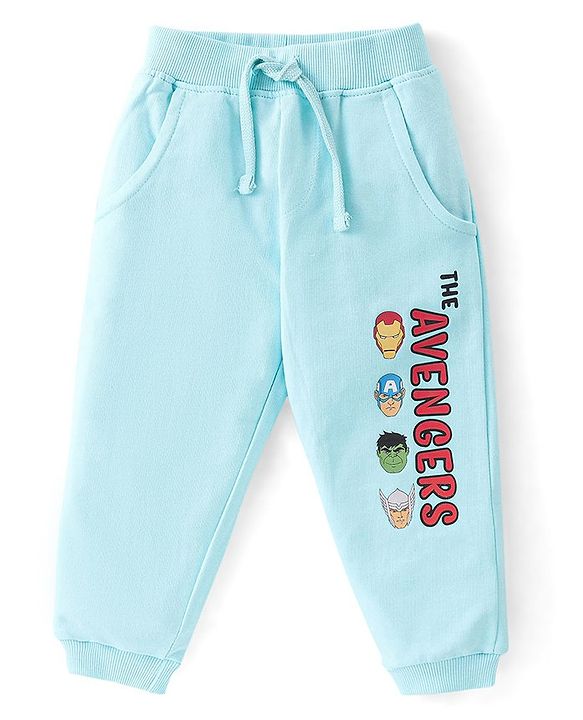 Babyhug Cotton Knit Full Sleeves T-Shirt & Lounge Pant Set The Avengers Print - Blue