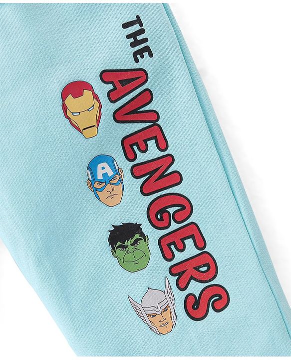 Babyhug Cotton Knit Full Sleeves T-Shirt & Lounge Pant Set The Avengers Print - Blue