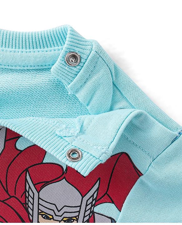 Babyhug Cotton Knit Full Sleeves T-Shirt & Lounge Pant Set The Avengers Print - Blue