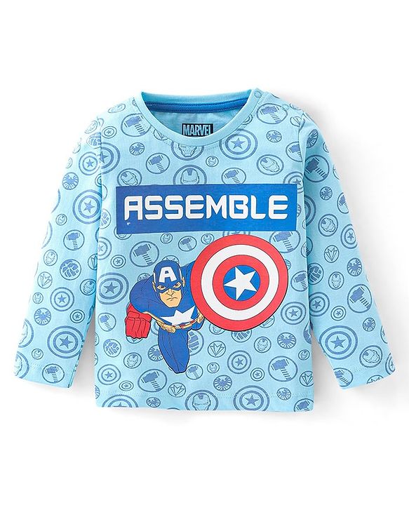 Babyhug 100% Cotton Knit Full Sleeves T-Shirt & Lounge Pant Set Captain America Print - Blue