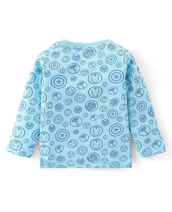 Babyhug 100% Cotton Knit Full Sleeves T-Shirt & Lounge Pant Set Captain America Print - Blue