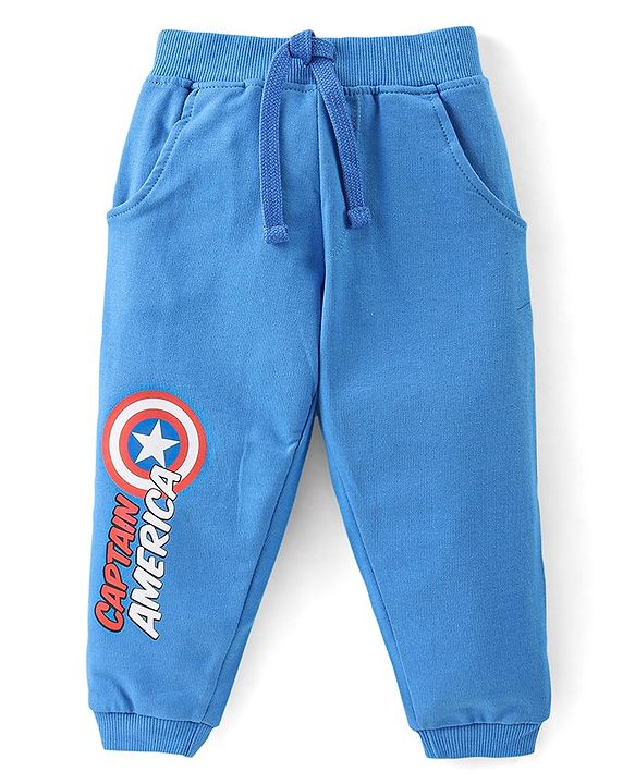 Babyhug 100% Cotton Knit Full Sleeves T-Shirt & Lounge Pant Set Captain America Print - Blue