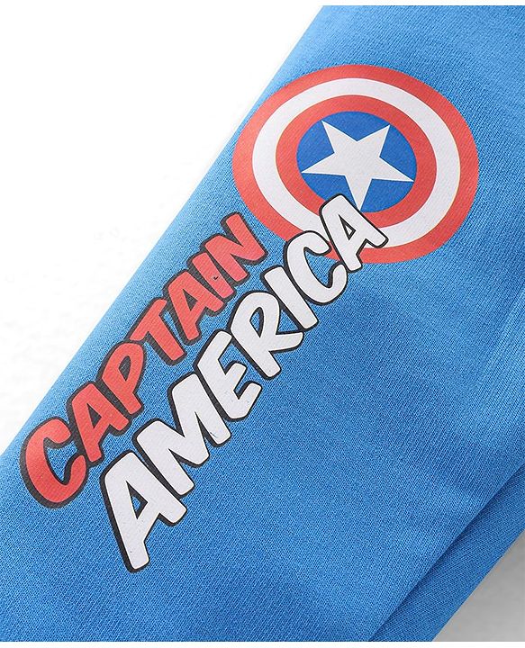 Babyhug 100% Cotton Knit Full Sleeves T-Shirt & Lounge Pant Set Captain America Print - Blue