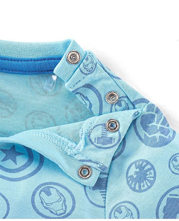 Babyhug 100% Cotton Knit Full Sleeves T-Shirt & Lounge Pant Set Captain America Print - Blue