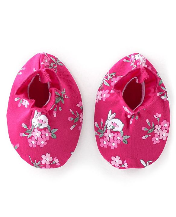 Babyhug 100% Cotton Full Sleeves Onesie with Hairband & Booties Bunny Print - Pink