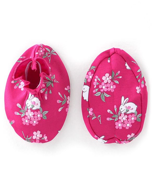 Babyhug 100% Cotton Full Sleeves Onesie with Hairband & Booties Bunny Print - Pink