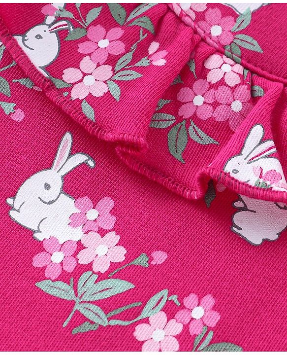 Babyhug 100% Cotton Full Sleeves Onesie with Hairband & Booties Bunny Print - Pink