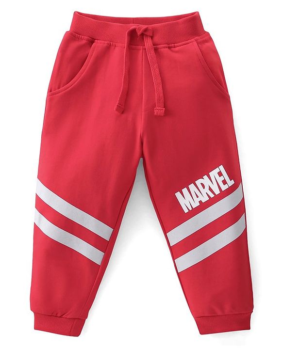 Babyhug Full Sleeves T-Shirt & Lounge Pant Marvel Print - White & Maroon