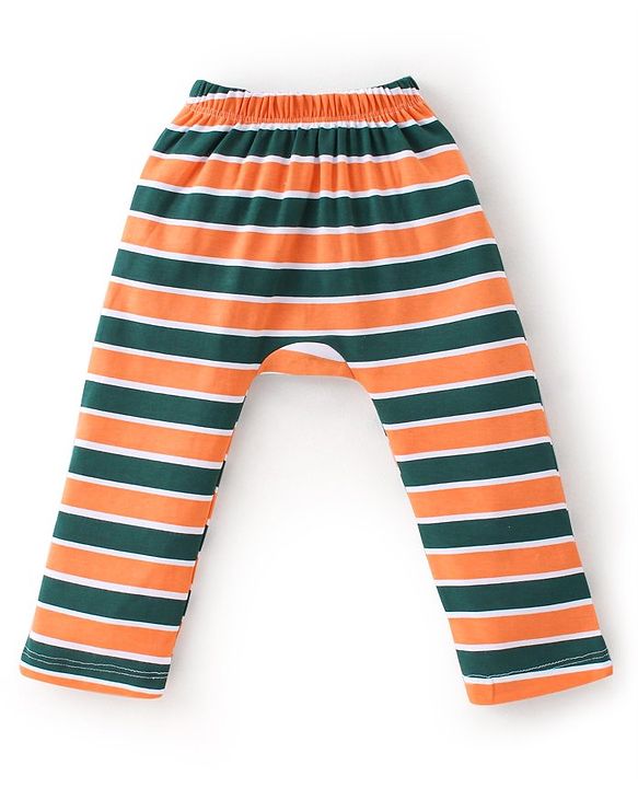 Babyhug Cotton Knit Full Length Striped & Koala Print Diaper Pants Pack of 3 - Orange & Green