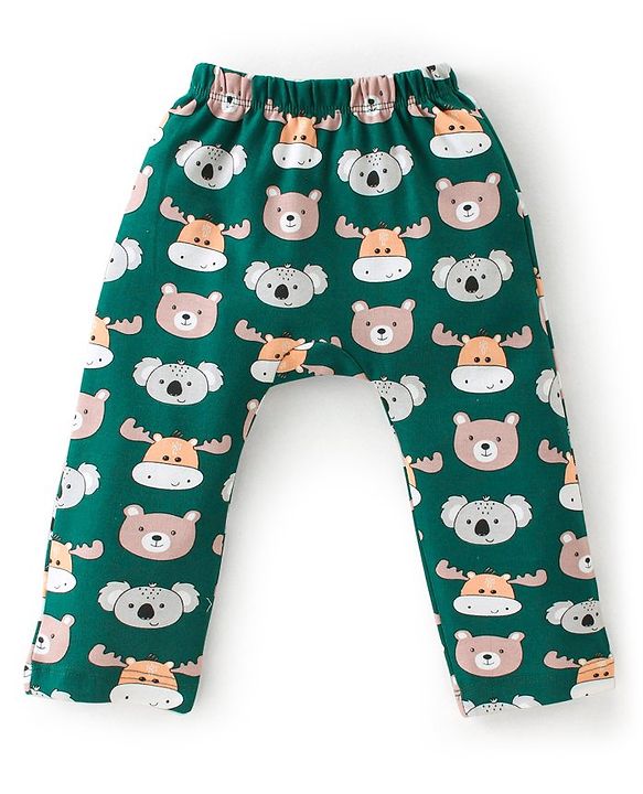 Babyhug Cotton Knit Full Length Striped & Koala Print Diaper Pants Pack of 3 - Orange & Green