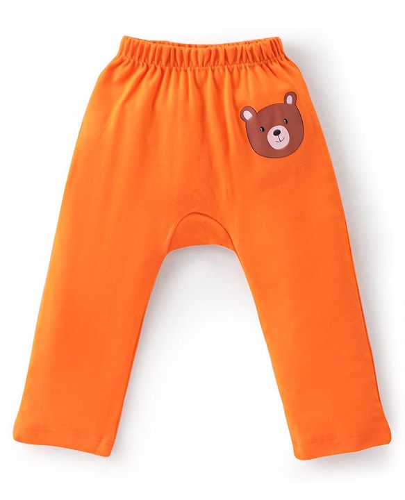 Babyhug Cotton Knit Full Length Striped & Koala Print Diaper Pants Pack of 3 - Orange & Green
