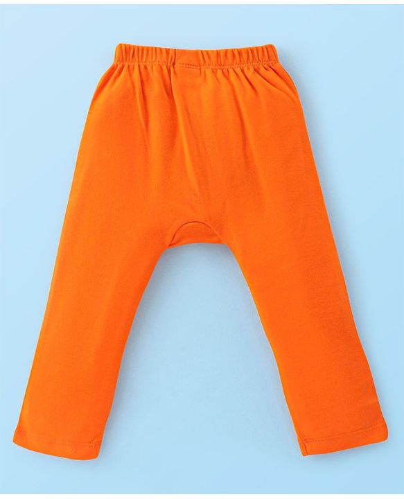 Babyhug Cotton Knit Full Length Striped & Lion Print Diaper Pants Pack of 3 - Orange White & Green