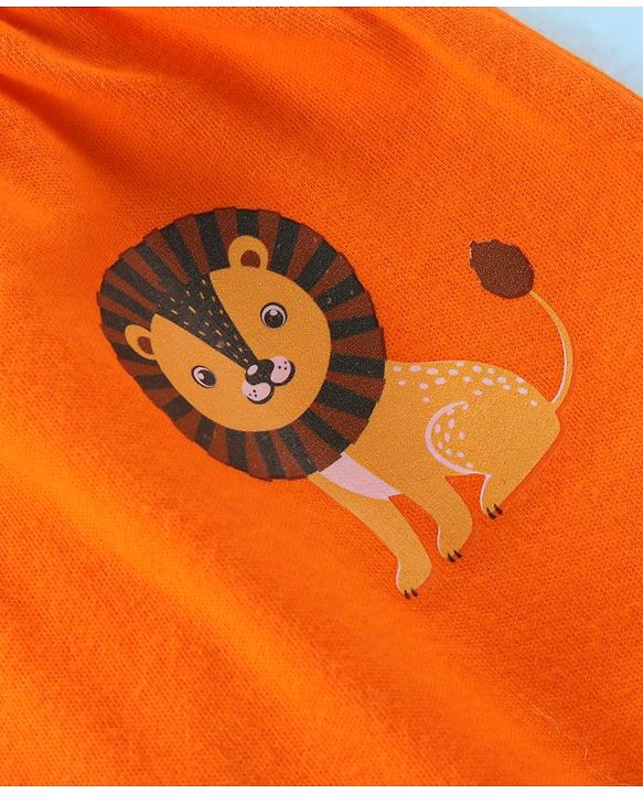 Babyhug Cotton Knit Full Length Striped & Lion Print Diaper Pants Pack of 3 - Orange White & Green