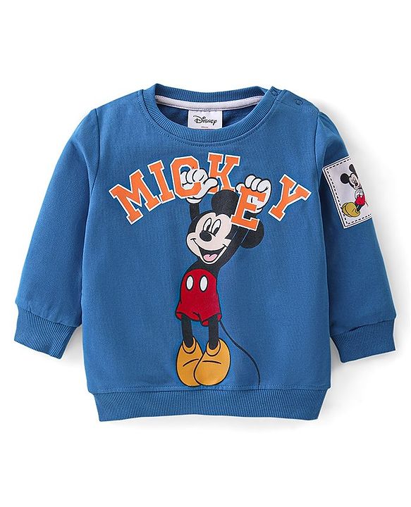 Babyhug Cotton Knit Full Sleeves  T-Shirt & Lounge Pant Set Mickey Print - Blue