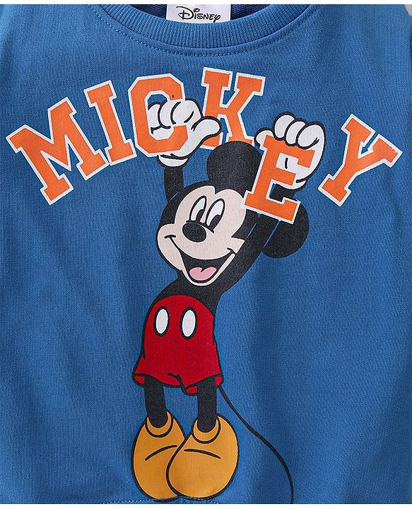 Babyhug Cotton Knit Full Sleeves  T-Shirt & Lounge Pant Set Mickey Print - Blue