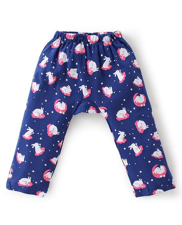 Babyhug Cotton Knit Full Length Bunny Print Diaper Pants Pack of 3 - Red Blue & Pink