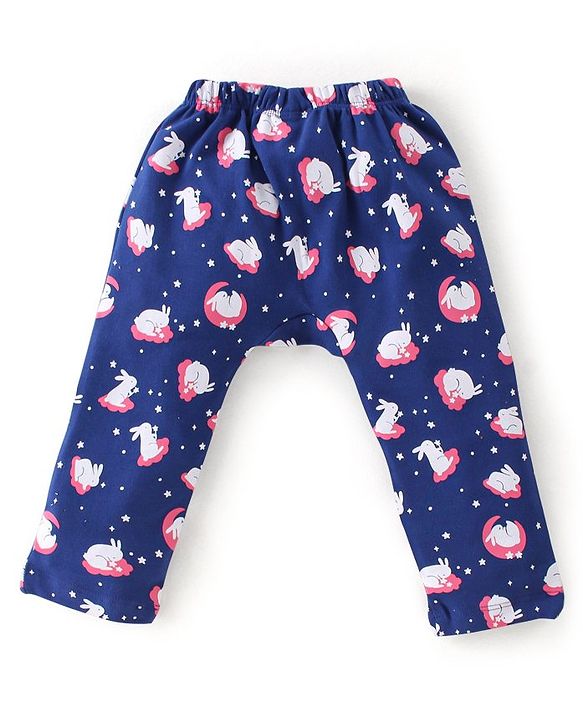 Babyhug Cotton Knit Full Length Bunny Print Diaper Pants Pack of 3 - Red Blue & Pink