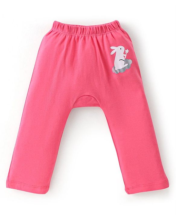 Babyhug Cotton Knit Full Length Bunny Print Diaper Pants Pack of 3 - Red Blue & Pink